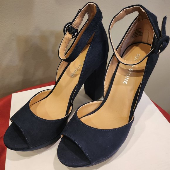 Sun & Stone, Navy - Blue Suede, Block Platform, size 7.5 wide - Picture 6 of 6